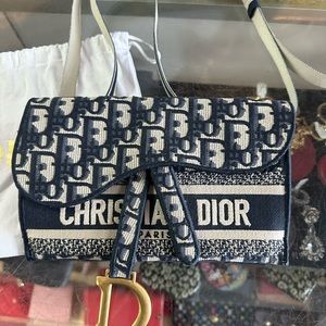 Christian Dior Oblique Slim Saddle Pouch Blue